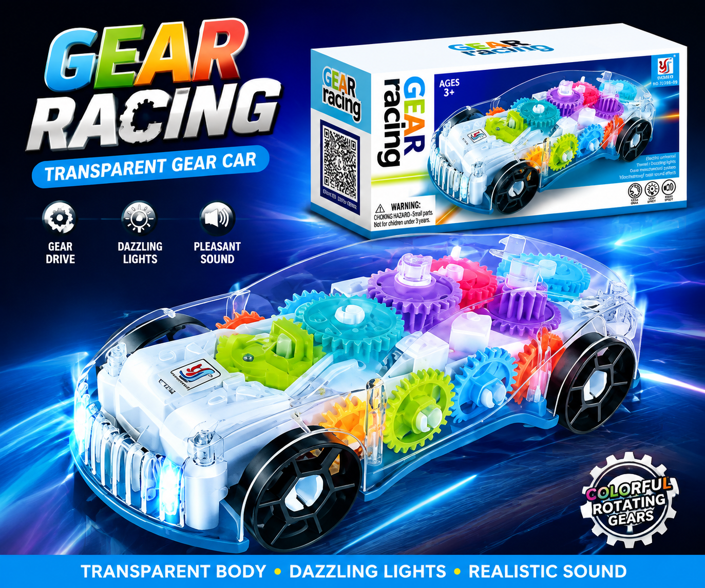 Transparent Gear Racing Car With Light & Music