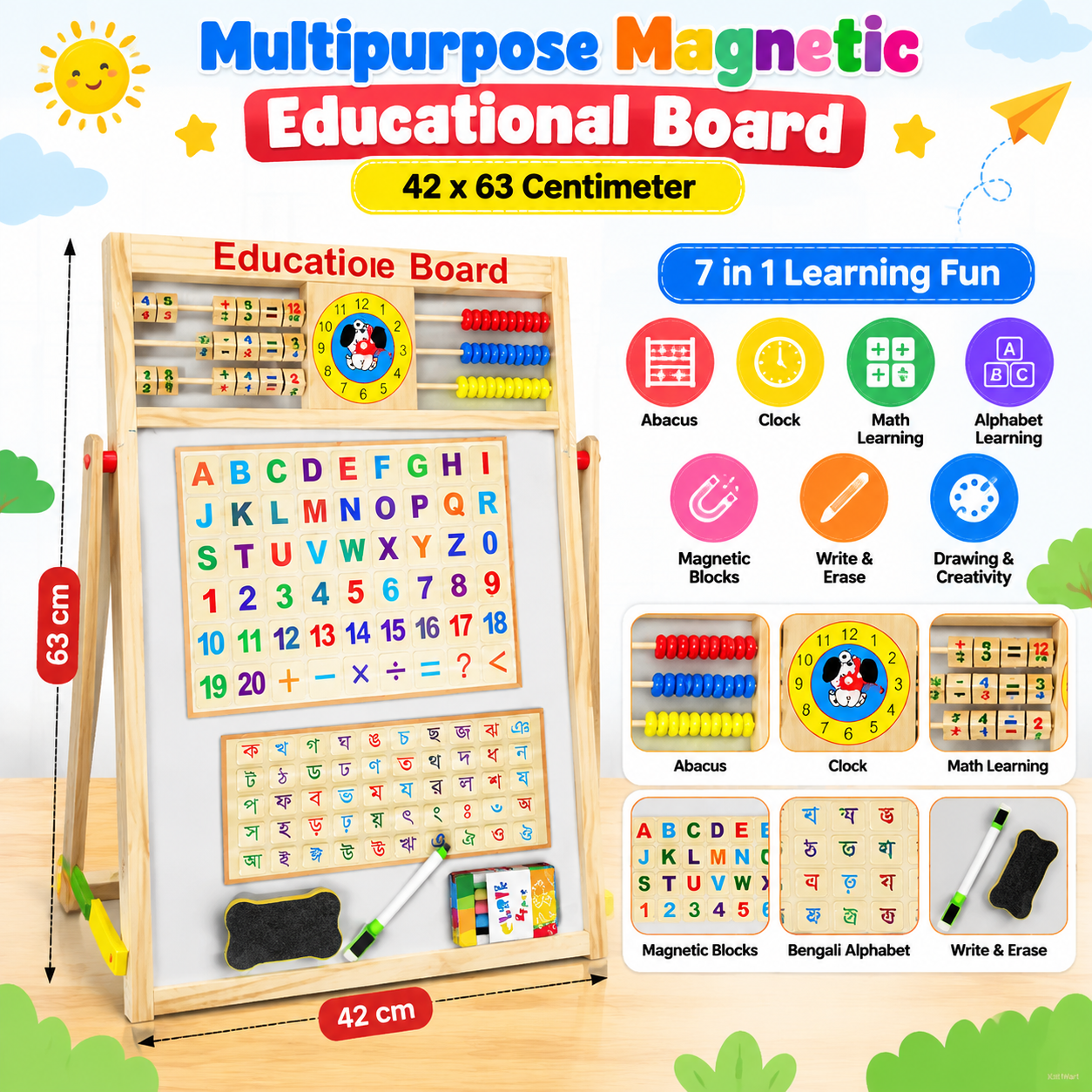 Multi-Functional Educational Learning Board ( English & Bangla) 42 cm × 63 cm XL Size